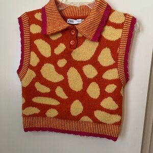 Zara Orange and Yellow Knit Vest